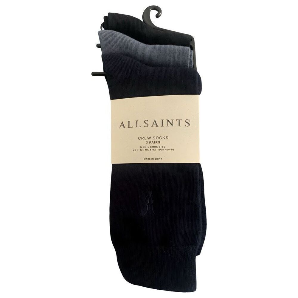 AllSaints Adan Ramskull 3-Pack Crew Socks Men’s 7–13, Cotton Stretch, Navy